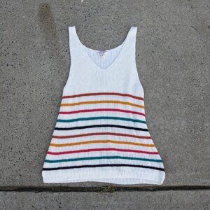 Andree by Unit Rainbow Stripe Loose Knit Sweater Tank S Boho